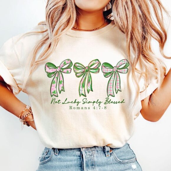 Tops - Not Lucky Simply Blessed Shirt, Christian St Patrick Day Tee